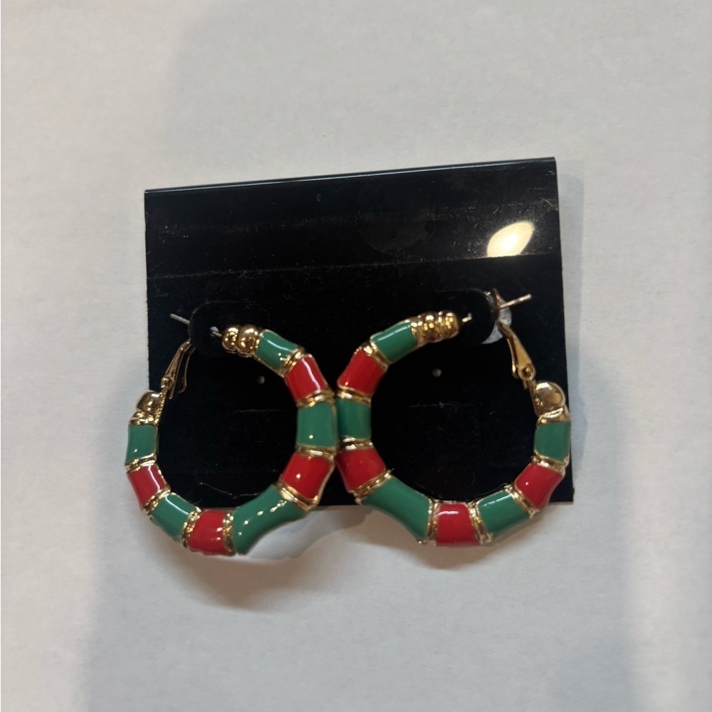 Gold and Green Hoop Earrings
